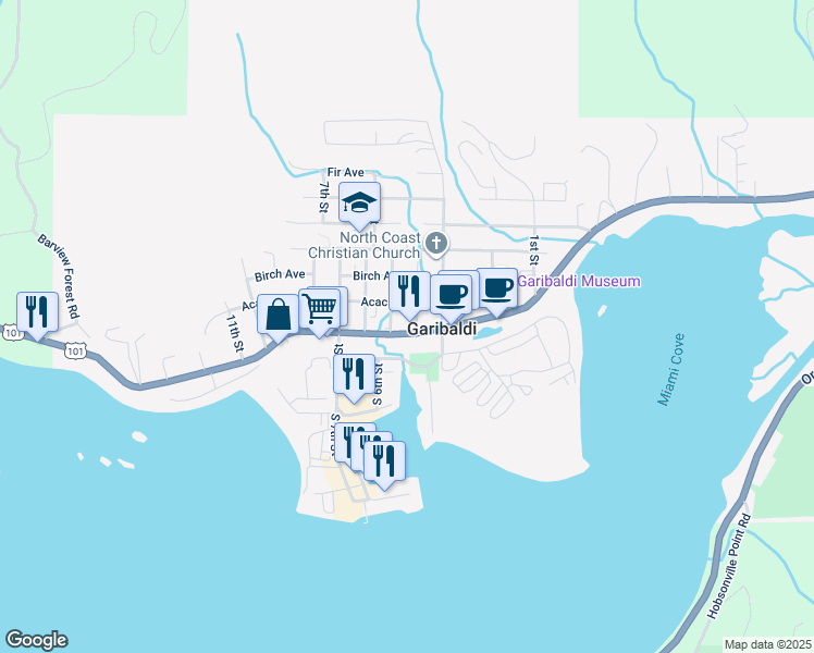 map of restaurants, bars, coffee shops, grocery stores, and more near 401 Garibaldi Avenue in Garibaldi