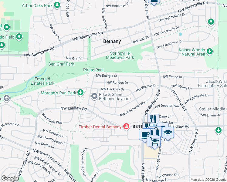 map of restaurants, bars, coffee shops, grocery stores, and more near 15842 Northwest Hackney Drive in Portland