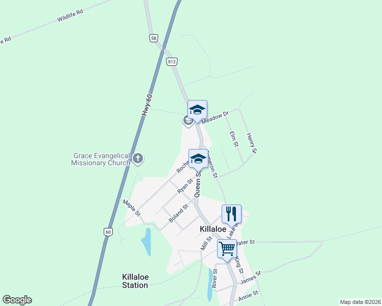 map of restaurants, bars, coffee shops, grocery stores, and more near 118 Queen Street in Killaloe