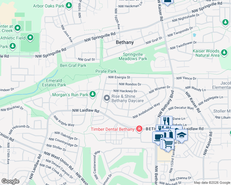 map of restaurants, bars, coffee shops, grocery stores, and more near 15924 Northwest Hackney Drive in Portland