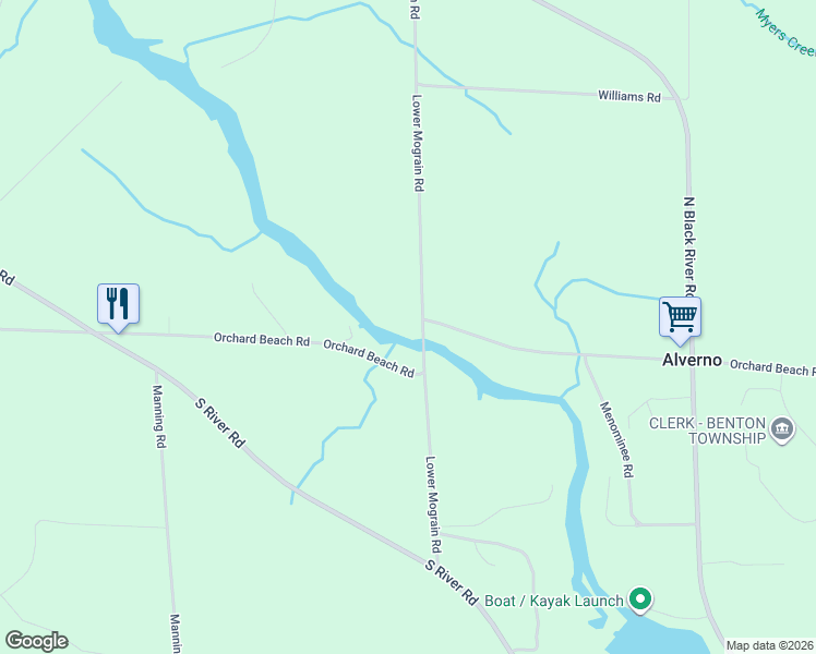 map of restaurants, bars, coffee shops, grocery stores, and more near 7140 Lower Mograin Road in Cheboygan