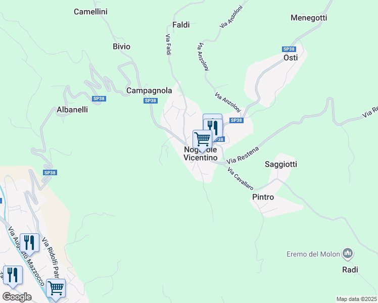 map of restaurants, bars, coffee shops, grocery stores, and more near 2 Via Castellaro in Nogarole Vicentino