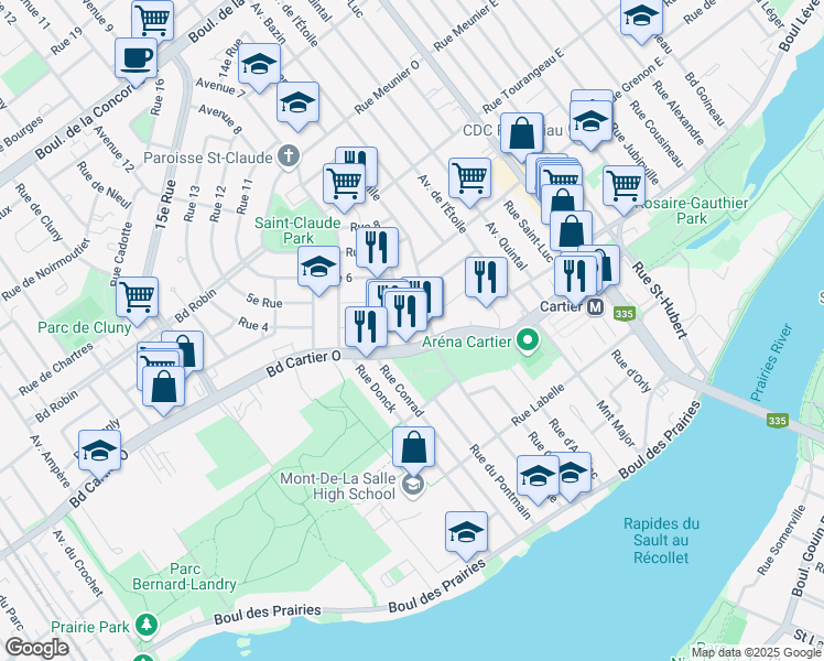 map of restaurants, bars, coffee shops, grocery stores, and more near 14 Rue de Bayeux in Laval