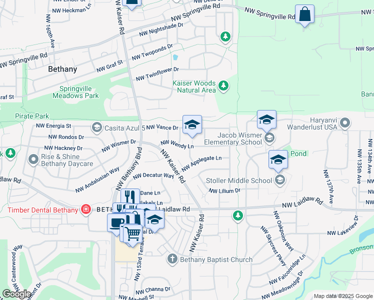 map of restaurants, bars, coffee shops, grocery stores, and more near 14928 Northwest Wendy Lane in Portland