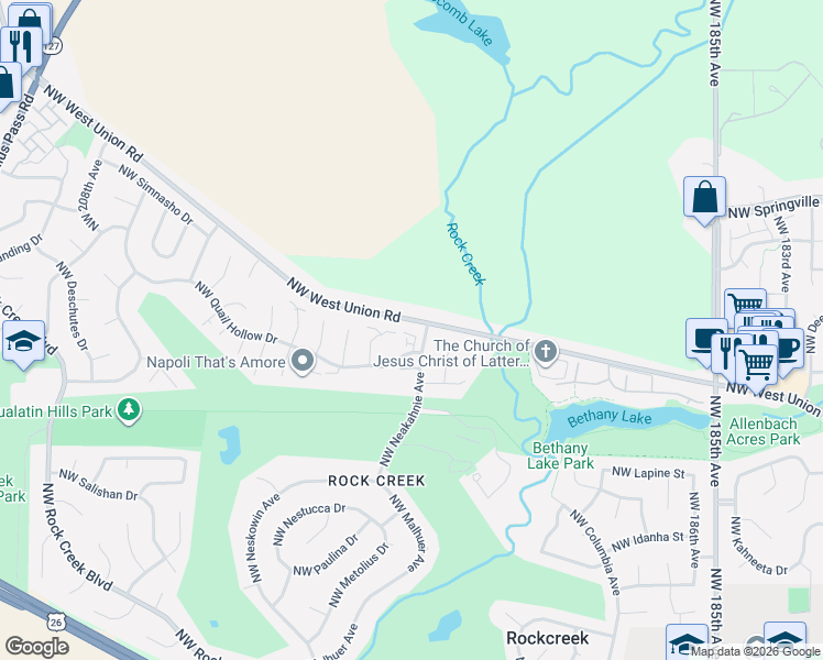map of restaurants, bars, coffee shops, grocery stores, and more near 5518 Northwest Burning Tree Court in Portland