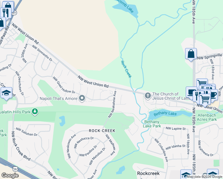 map of restaurants, bars, coffee shops, grocery stores, and more near 19645 Northwest Quail Hollow Drive in Portland