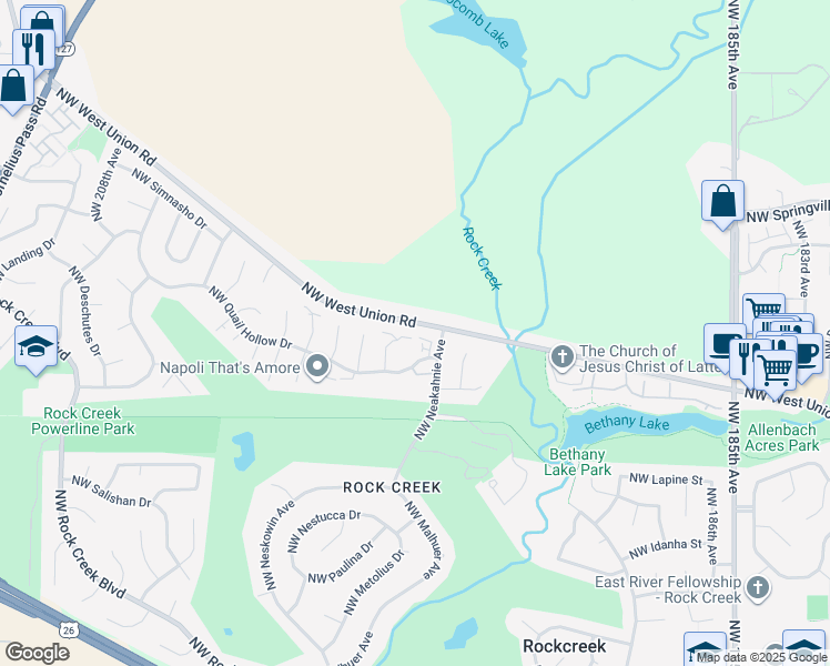 map of restaurants, bars, coffee shops, grocery stores, and more near 5518 Northwest Burning Tree Court in Portland