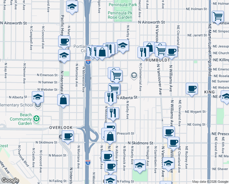 map of restaurants, bars, coffee shops, grocery stores, and more near in Portland