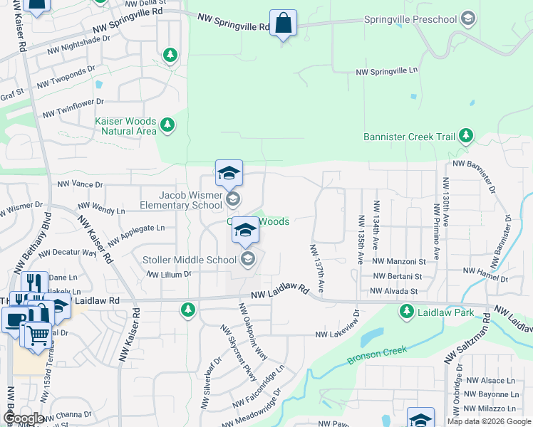 map of restaurants, bars, coffee shops, grocery stores, and more near 5506 Northwest Skycrest Parkway in Portland
