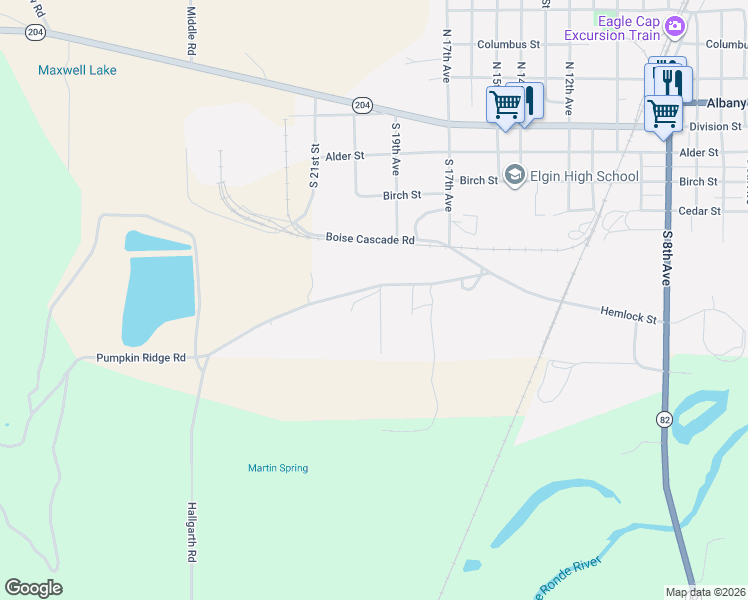map of restaurants, bars, coffee shops, grocery stores, and more near 65824 Hemlock Street in Elgin