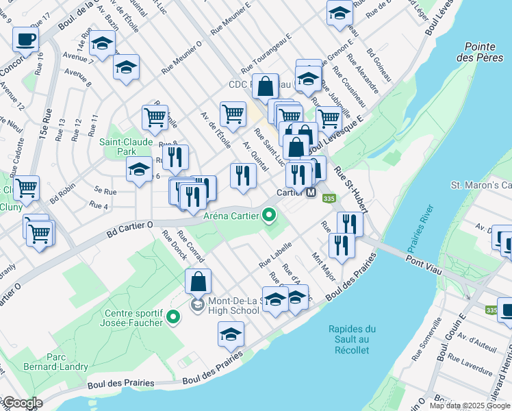 map of restaurants, bars, coffee shops, grocery stores, and more near 3 Rue de Lisieux in Laval