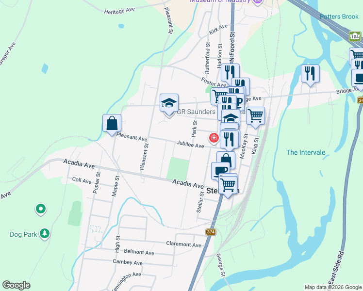 map of restaurants, bars, coffee shops, grocery stores, and more near 25 Jubilee Avenue in Stellarton