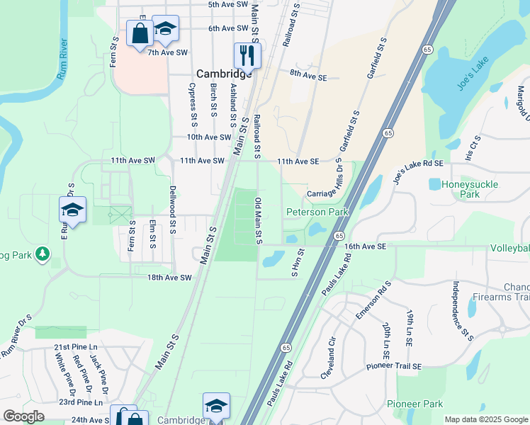 map of restaurants, bars, coffee shops, grocery stores, and more near 1450 Old Main Street South in Cambridge