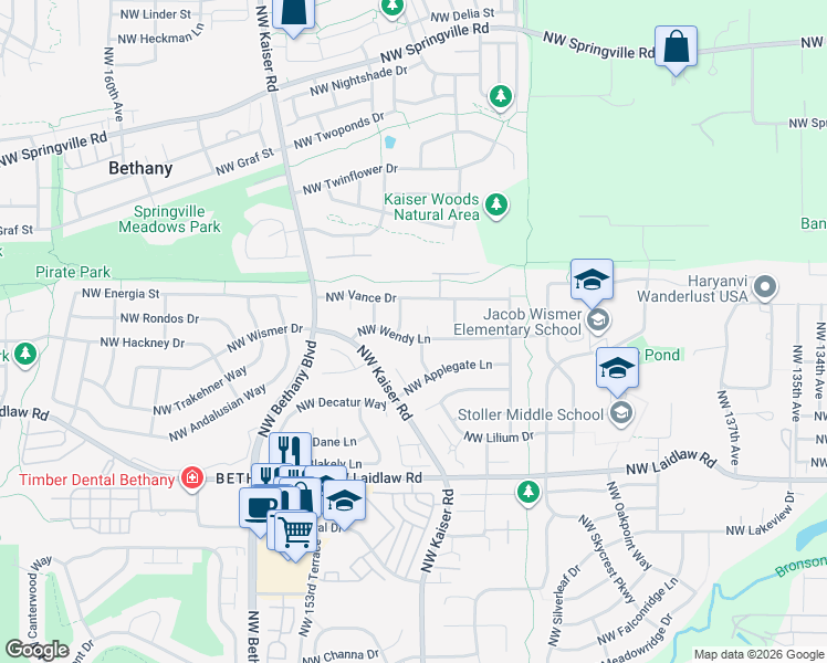 map of restaurants, bars, coffee shops, grocery stores, and more near 14941 Northwest Wendy Lane in Portland