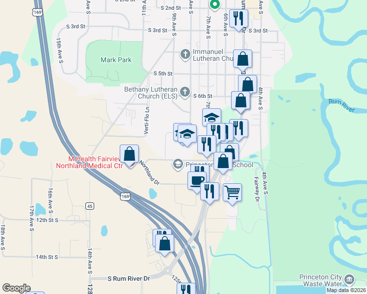 map of restaurants, bars, coffee shops, grocery stores, and more near 807 8th Avenue South in Princeton