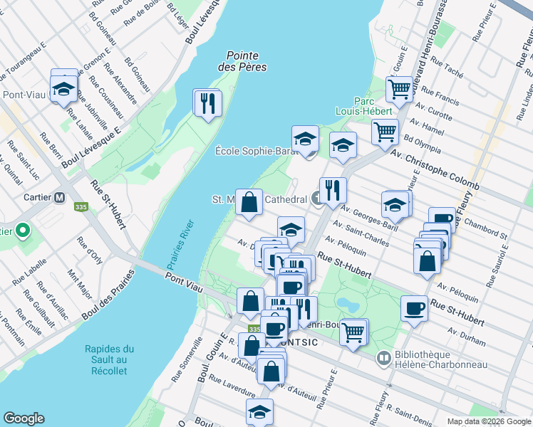 map of restaurants, bars, coffee shops, grocery stores, and more near in Montreal