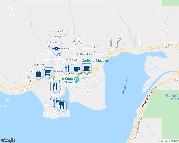 map of restaurants, bars, coffee shops, grocery stores, and more near 108 Garibaldi Avenue in Garibaldi