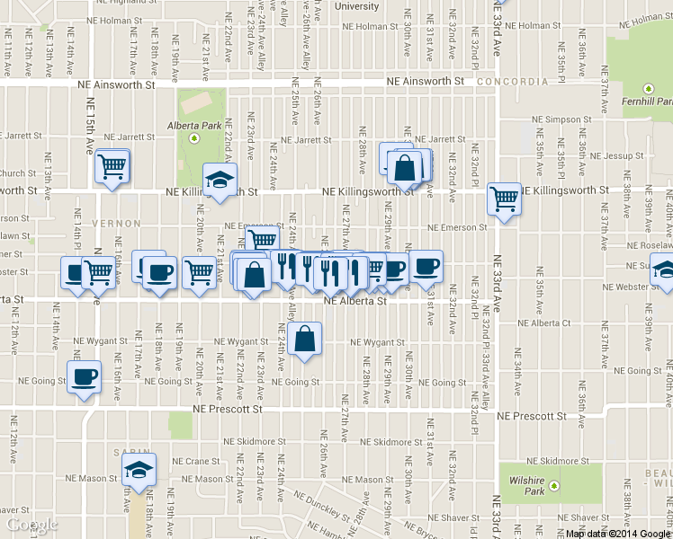 map of restaurants, bars, coffee shops, grocery stores, and more near in Portland