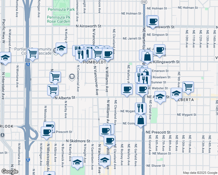 map of restaurants, bars, coffee shops, grocery stores, and more near in Portland