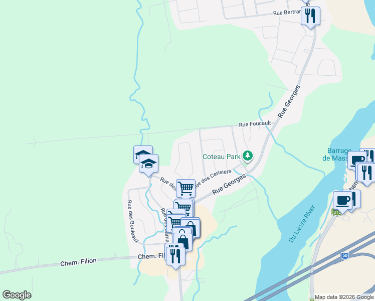 map of restaurants, bars, coffee shops, grocery stores, and more near 206 Rue des Peupliers in Gatineau