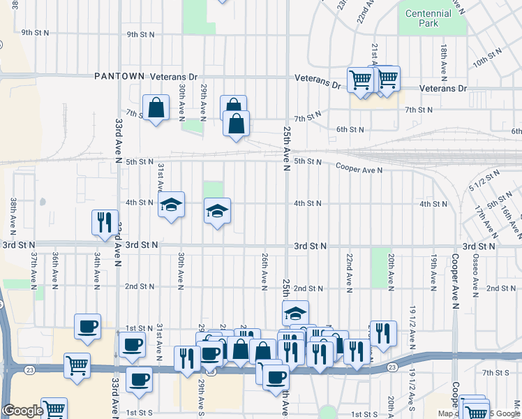 map of restaurants, bars, coffee shops, grocery stores, and more near 349 26th Avenue North in Saint Cloud