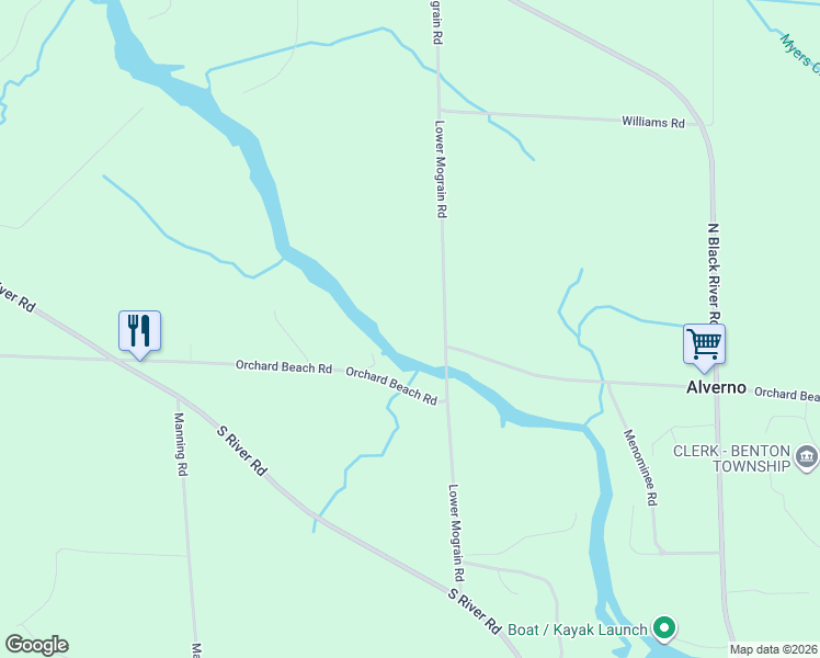 map of restaurants, bars, coffee shops, grocery stores, and more near 7140 Lower Mograin Road in Cheboygan
