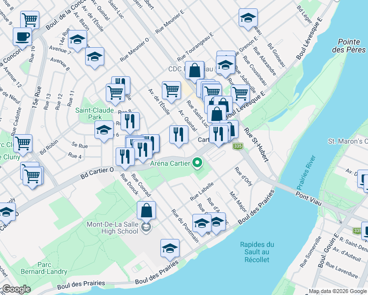 map of restaurants, bars, coffee shops, grocery stores, and more near 23 Rue de Lisieux in Laval