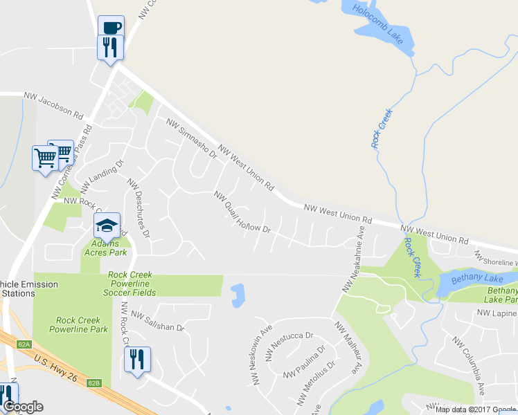 map of restaurants, bars, coffee shops, grocery stores, and more near 5565 Northwest Edgebrook Place in Portland