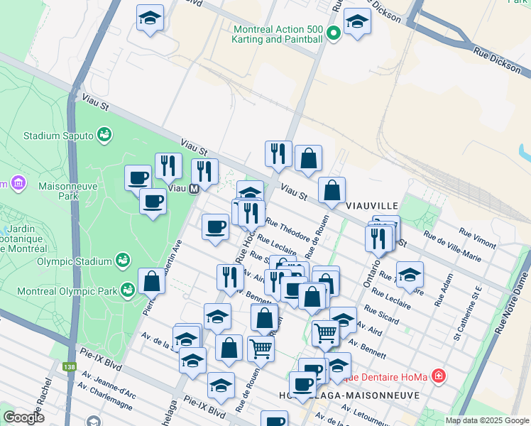 map of restaurants, bars, coffee shops, grocery stores, and more near 4830 Rue Hochelaga in Montréal