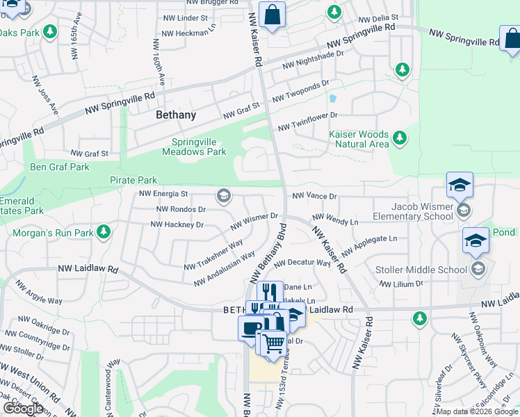 map of restaurants, bars, coffee shops, grocery stores, and more near 15381 Northwest Andalusian Way in Portland