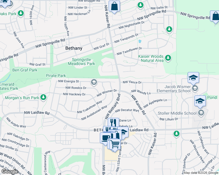 map of restaurants, bars, coffee shops, grocery stores, and more near 15381 Northwest Andalusian Way in Portland
