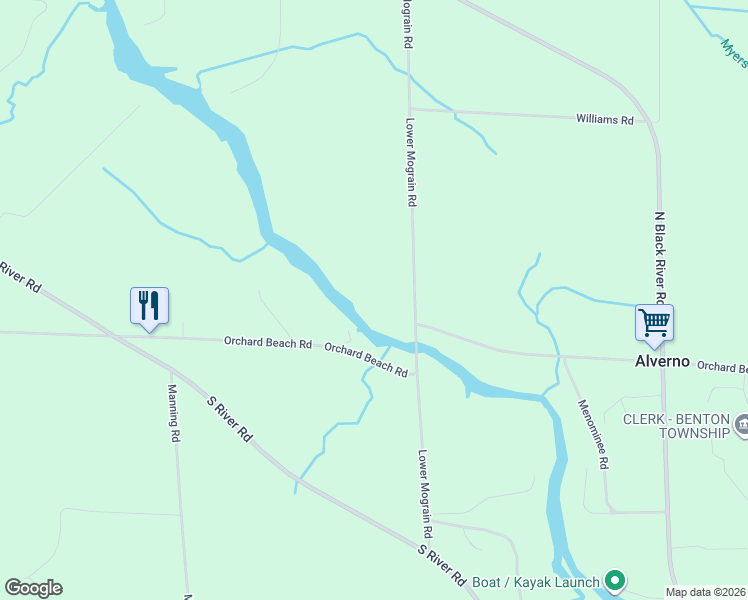 map of restaurants, bars, coffee shops, grocery stores, and more near 7140 Lower Mograin Road in Cheboygan