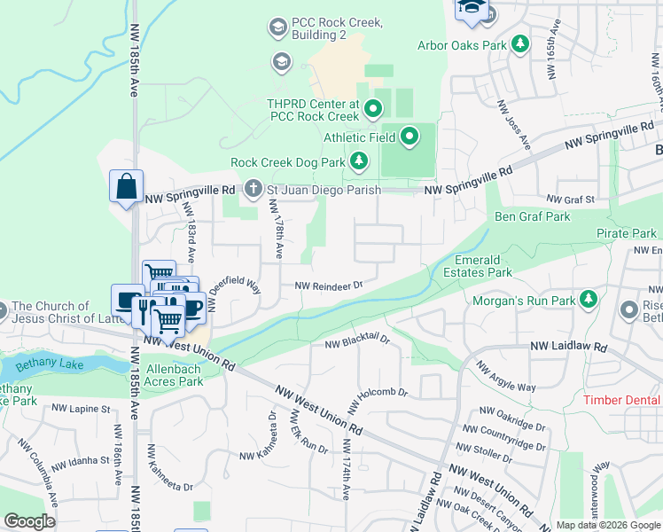 map of restaurants, bars, coffee shops, grocery stores, and more near 5769 Northwest 174th Avenue in Portland