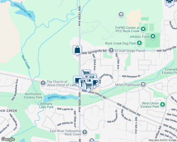 map of restaurants, bars, coffee shops, grocery stores, and more near 18476 Northwest Chemeketa Lane in Portland