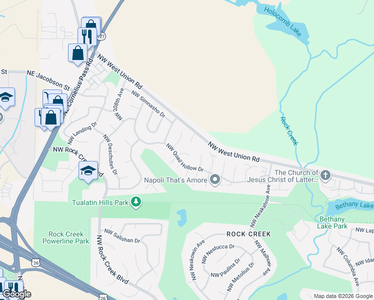 map of restaurants, bars, coffee shops, grocery stores, and more near 5713 Northwest 203rd Place in Portland