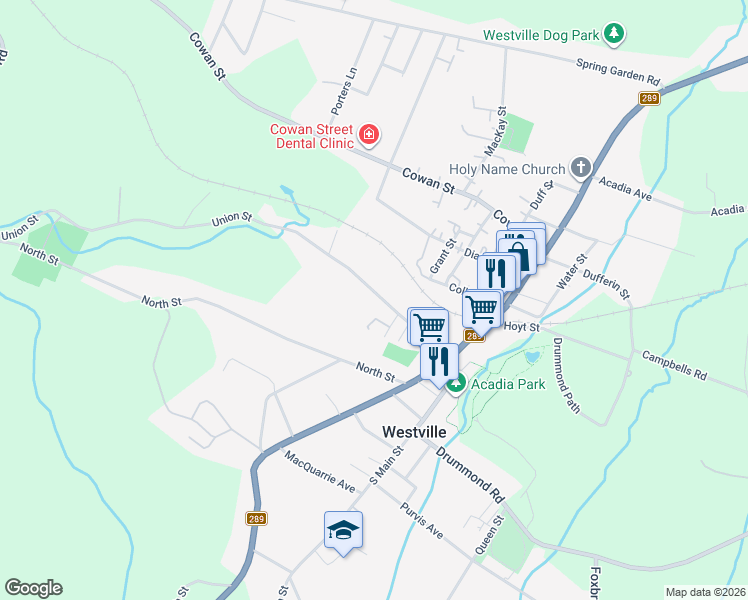 map of restaurants, bars, coffee shops, grocery stores, and more near 2115 Union Street in Westville