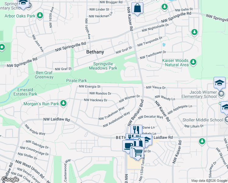 map of restaurants, bars, coffee shops, grocery stores, and more near 15709 Northwest Rondos Drive in Portland