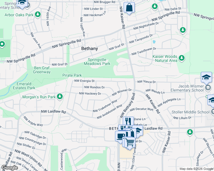 map of restaurants, bars, coffee shops, grocery stores, and more near 15709 Northwest Rondos Drive in Portland