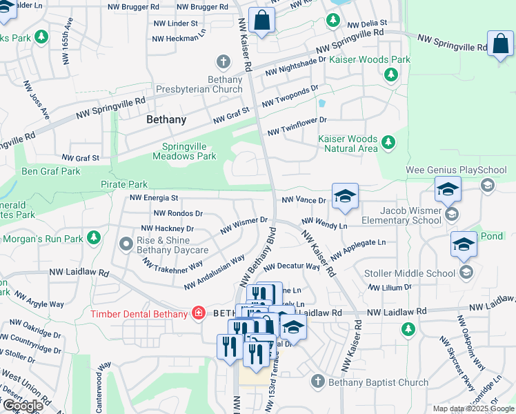 map of restaurants, bars, coffee shops, grocery stores, and more near 15374 Northwest Andalusian Way in Portland