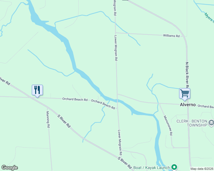 map of restaurants, bars, coffee shops, grocery stores, and more near 7140 Lower Mograin Road in Cheboygan