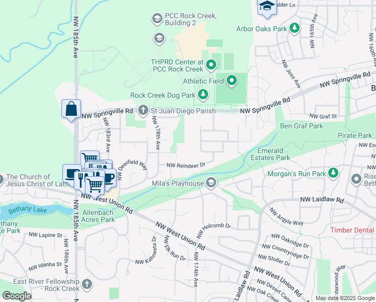 map of restaurants, bars, coffee shops, grocery stores, and more near 5769 Northwest 174th Avenue in Portland