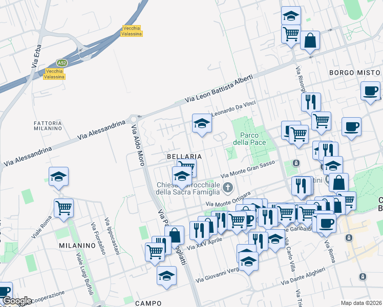 map of restaurants, bars, coffee shops, grocery stores, and more near 54 Via Francesco Guardi in Cinisello Balsamo