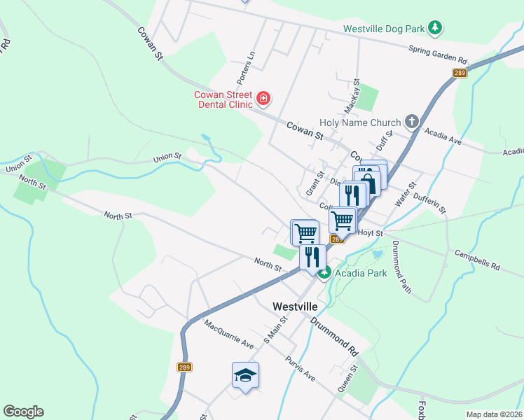 map of restaurants, bars, coffee shops, grocery stores, and more near 2115 Union Street in Westville