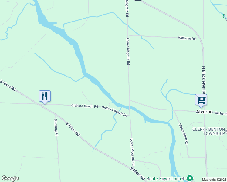 map of restaurants, bars, coffee shops, grocery stores, and more near 7140 Lower Mograin Road in Cheboygan