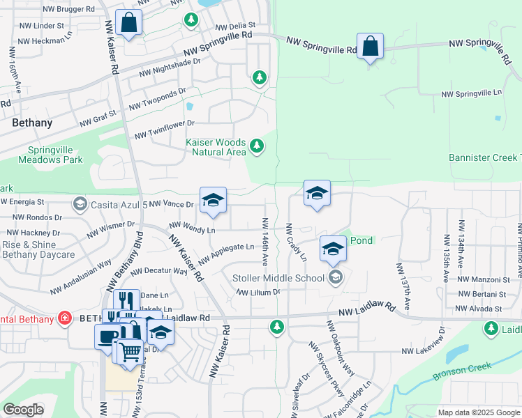 map of restaurants, bars, coffee shops, grocery stores, and more near 14643 Northwest Vance Drive in Portland