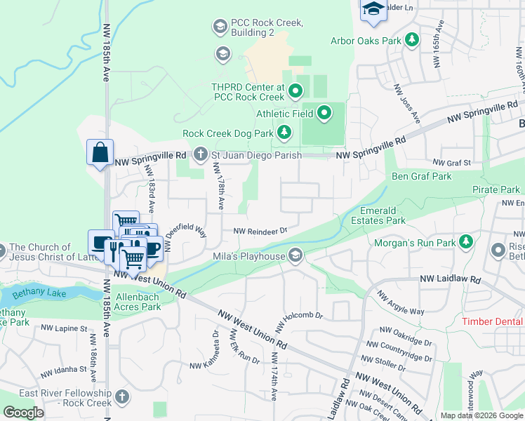 map of restaurants, bars, coffee shops, grocery stores, and more near 5769 Northwest 174th Avenue in Portland