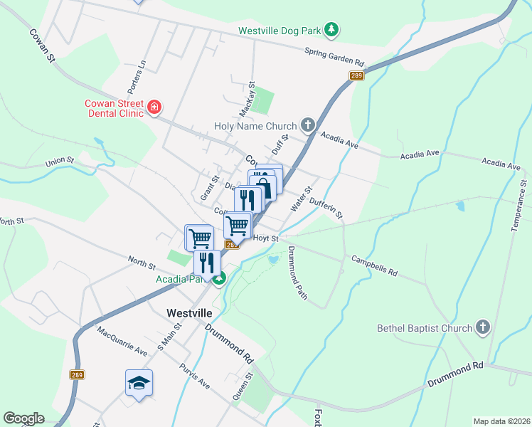 map of restaurants, bars, coffee shops, grocery stores, and more near 1803 North Main Street in Westville