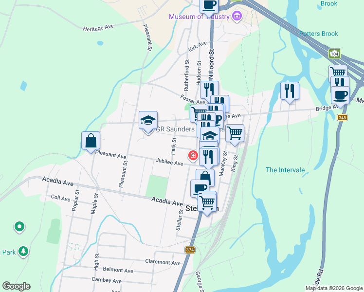 map of restaurants, bars, coffee shops, grocery stores, and more near 20 Victoria Avenue in Stellarton