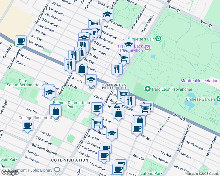 map of restaurants, bars, coffee shops, grocery stores, and more near in Montreal