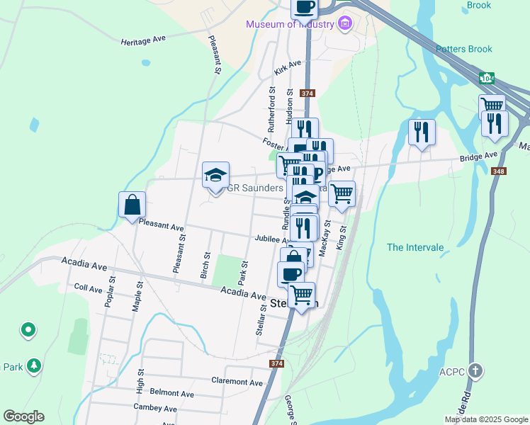 map of restaurants, bars, coffee shops, grocery stores, and more near 20 Victoria Avenue in Stellarton